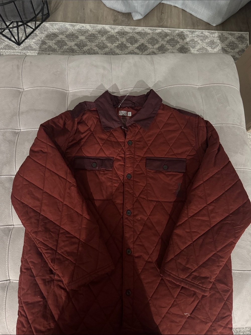 Target Men's Quilted Shirt Jacket in Burgundy with Dark Trim